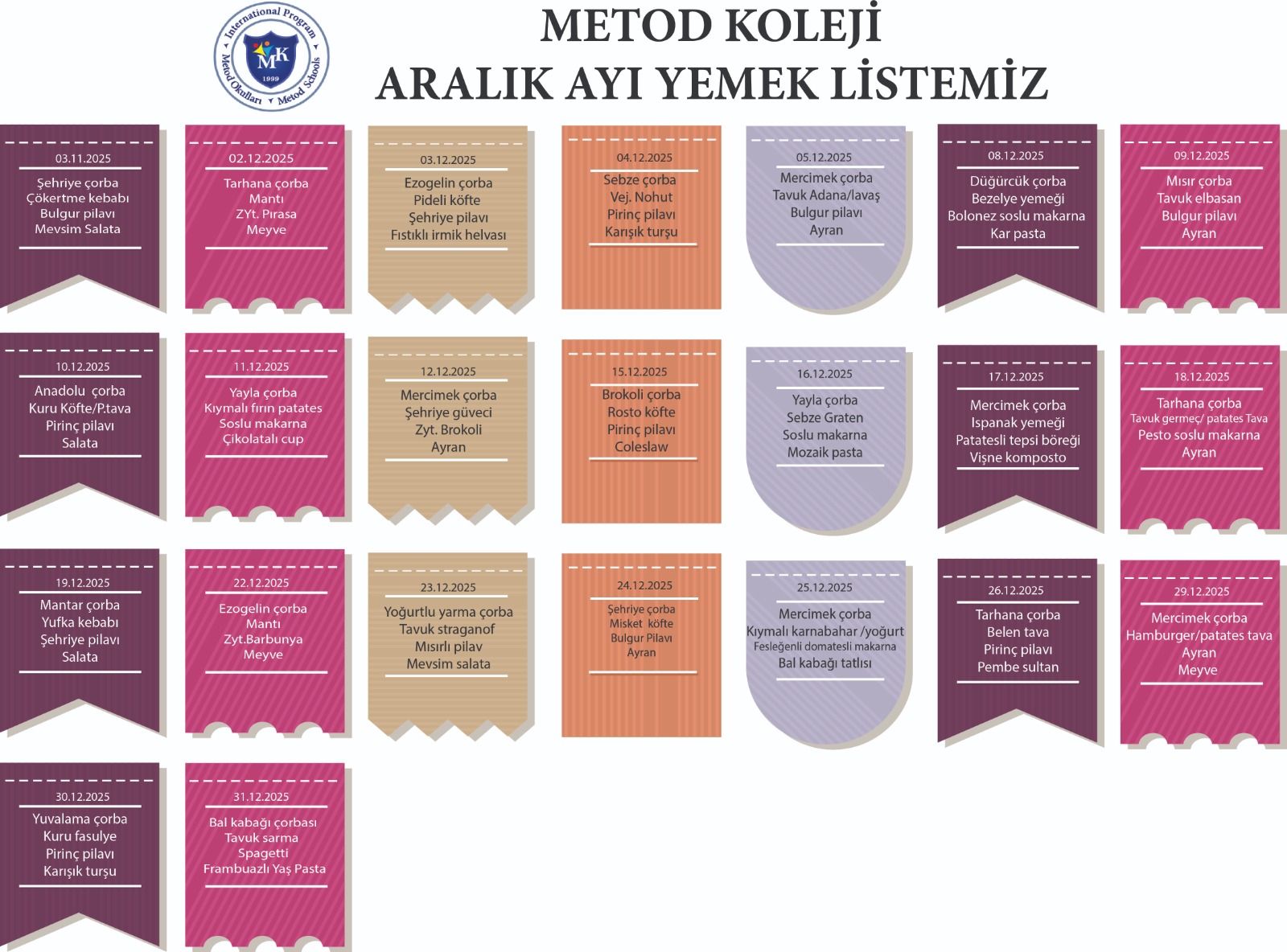 Aralık 2025 Yemek Listesi